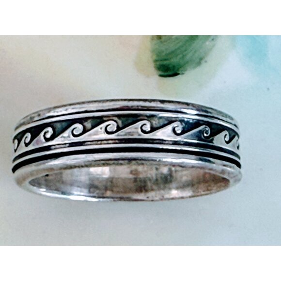 Vintage 90's 925 Silver Mexico Mens Wave Spinner Fidget Sz 14.5 Ring 10g - Picture 2 of 12